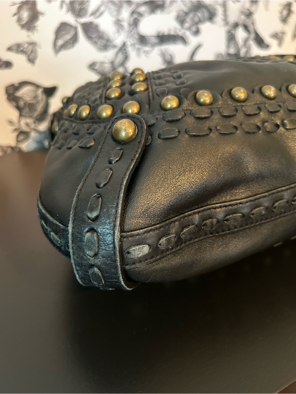 Isabella Fiore Studded Black Shoulder Bag GUC - Picture 13 of 16